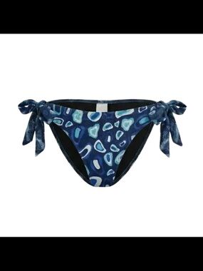 Tie-Side Bikini Bottom in Navy Blue Abstract Print